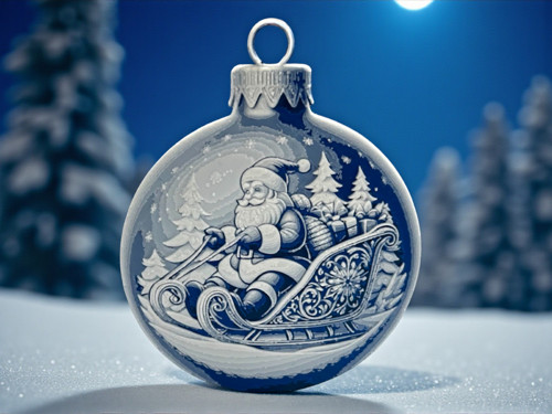 Vánoční ornament Santa v saních - plochá
