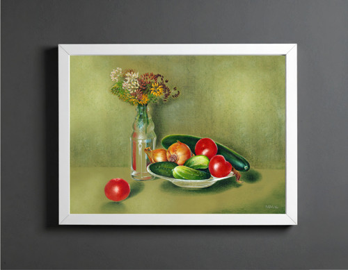 Zátiší Plody zahrady A3 - pastel - autorská reprod