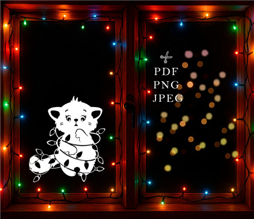 Šablona koťátka s vánočními světýlky PDF