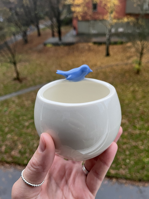 Porcelánový svícen/hrnek Ptáček