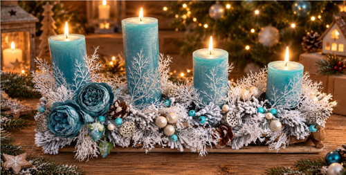 Adventní svícen zamrzlý - modro bílá