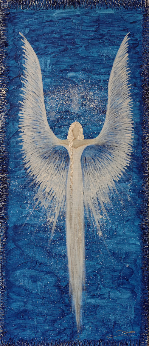 Anděl 70x30cm olej na plátně + stříbrná barva