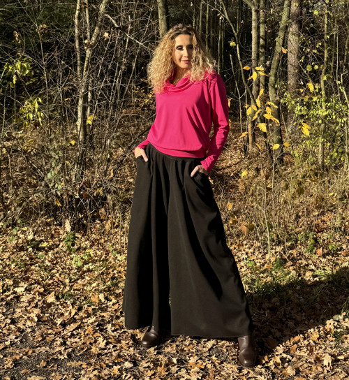 Kalhotová sukně dlouhá tmavě hnědá