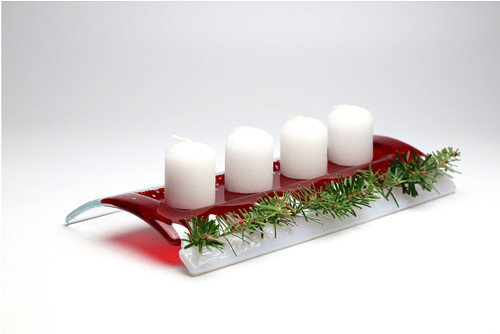 Adventní skleněný svícen Red white Christmas