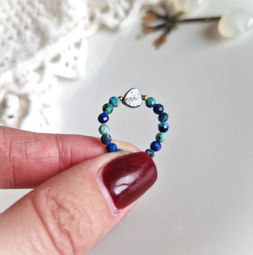 Magnetit*azurit + malachit*zlacené Ag*prsten — foto 1