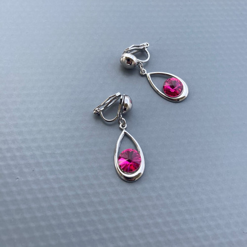 Antialergické klipsy Fuchsia Swarovski slza