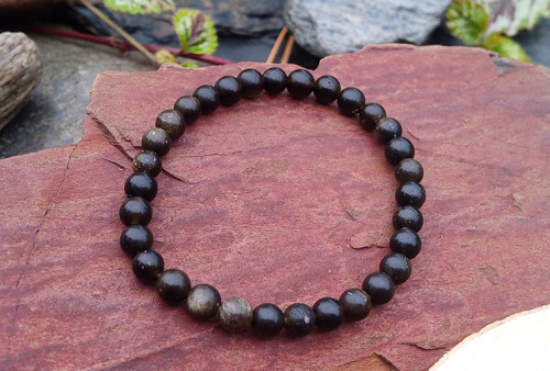Zlatý obsidián ochranný pružný náramek 6 mm