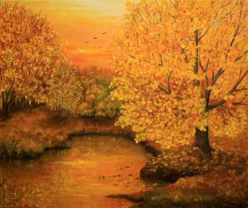 Zlatý podzim, akryl na plátně 50 x 60 cm, originál