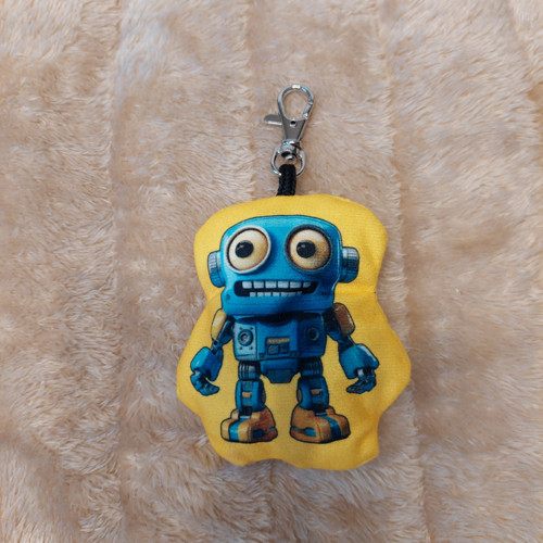 Žlutý přívěsek MODRÝ ROBOT na batoh, kabelku,klíče