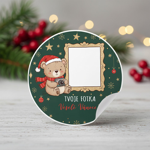 Vánoční samolepky s vlastní fotkou - medvídek