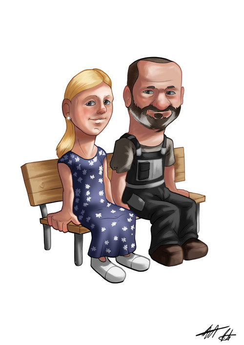 Roztomilá karikatura na míru - Styl 10, Na lavičce