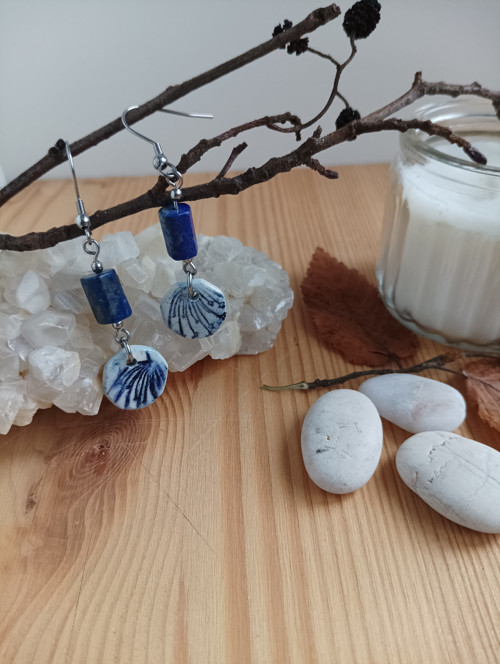 Náušnice z nerezové oceli, lapis lazuli a keramiky