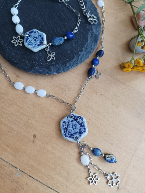 Sada šperků nerezová ocel, lapis lazuli, keramika