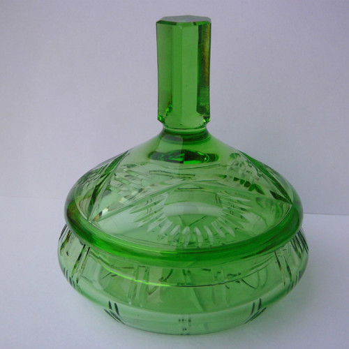 Art deco dóza (sklo, výška 13 cm)