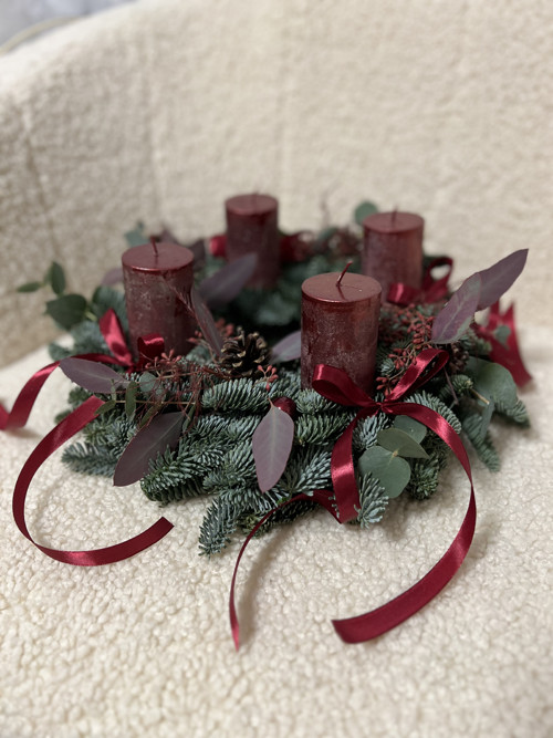 Adventní věnec - bordó červená