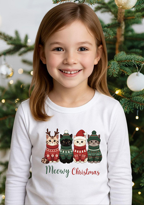 Dětské tričko s dl.rukávem "Meowy Christmas" — foto 1