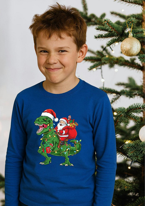 Dětské tričko s dl.rukávem "Santa riding T-Rex"