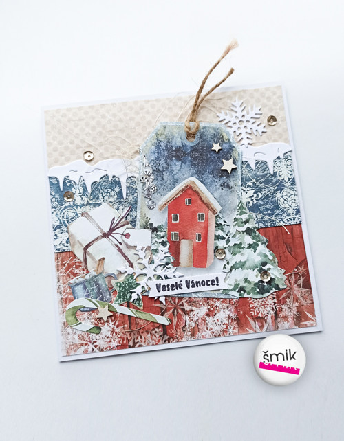 Vánoční přání "Winter Tree" s červeným domkem