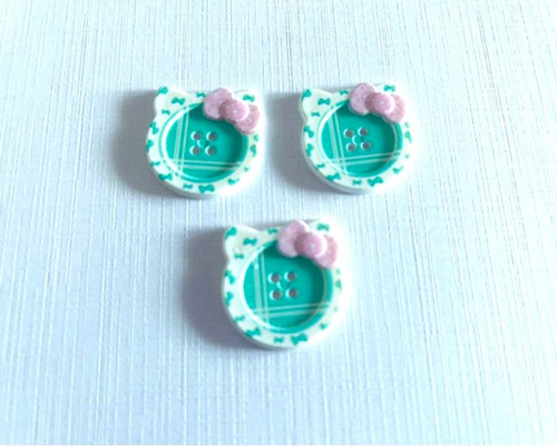 Plastový knoflík kočička (1ks) - mint