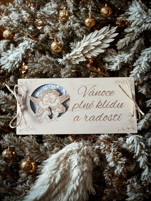 Dřevěná obálka na peníze / voucher - andělé
