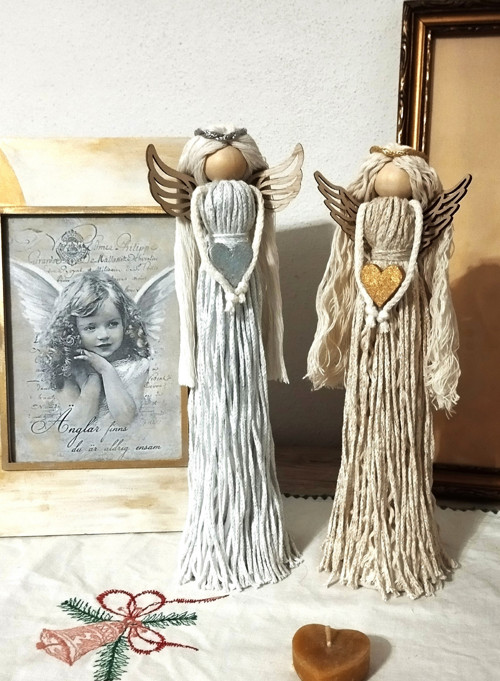 Macramé anděl stříbrný, zlatý