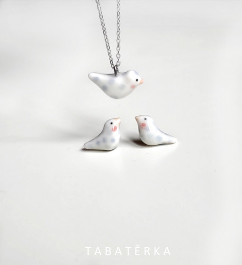 Set ptáčči porcelánoví modrý puntík — foto 1