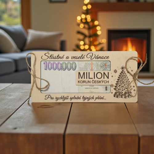 Dřevěná obálka na peníze Vánoční MILION