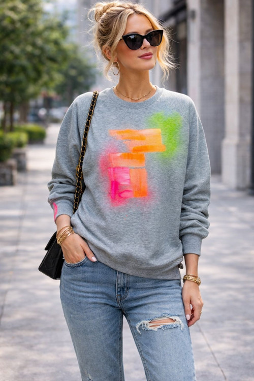 Mikina šedá potisk neon