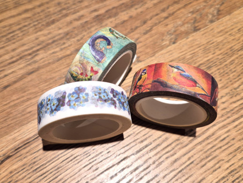 Set autorských washi pásek - pomněnky, ptáci, ryby
