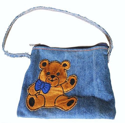 Jeans kabelka s plyšovým medvídkem, na zip