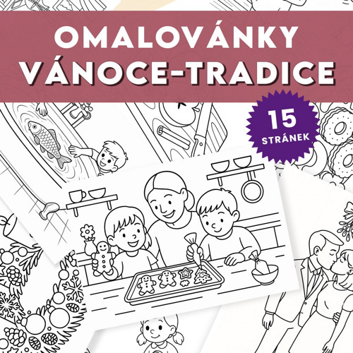 Vánoční tradice - sada 15 omalovánek k tisku