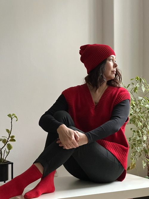 Merino-kašmírová vesta V – různé barvy