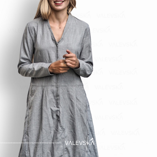 Přísné šedé ART šaty z kalhot, M / L / XL