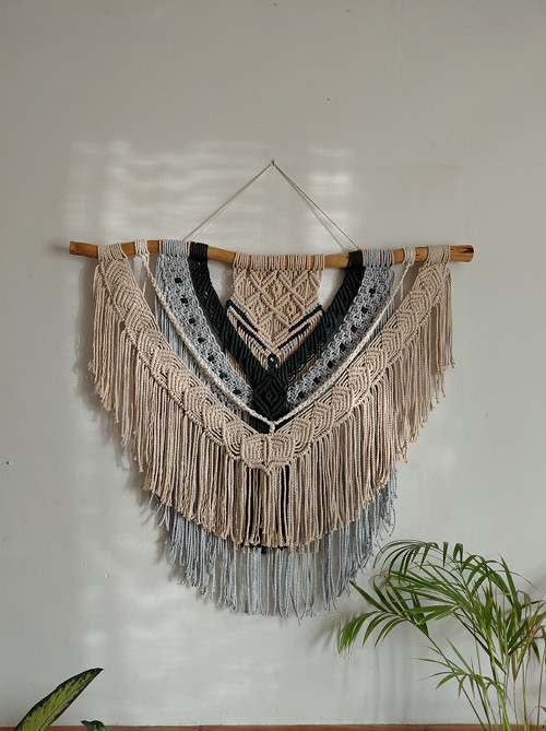Macramé na zeď 90x80cm tmavě zelené — foto 1