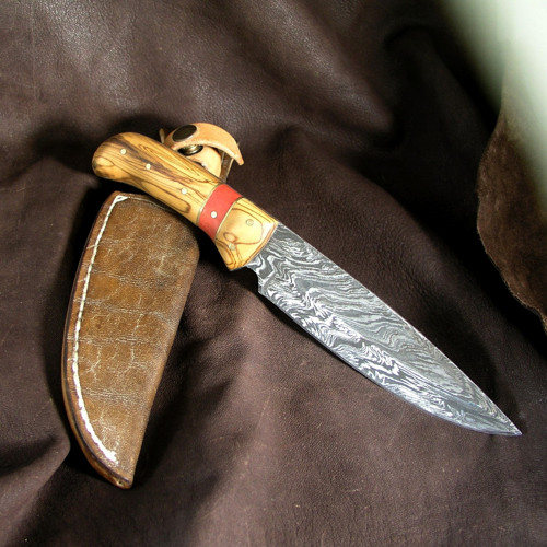 Pevný damaškový nůž, Oliva a Pink Ivory