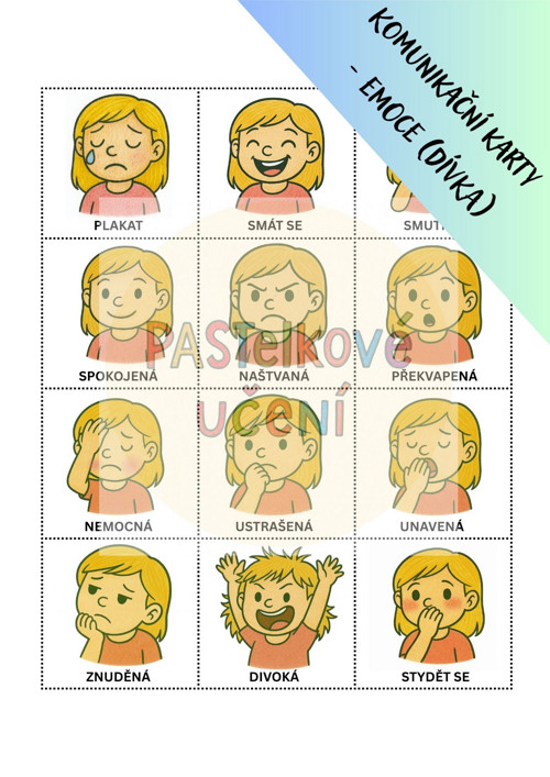 Komunikační karty pro autisty - Emoce (dívka)