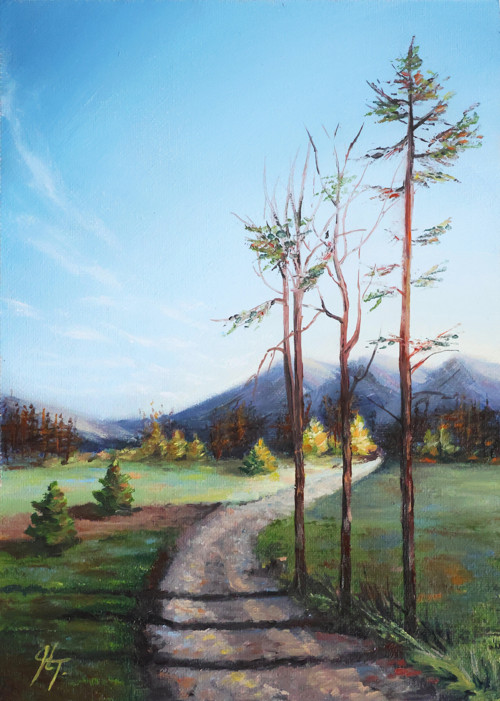 Tři stromy u cesty | 13 × 18 cm