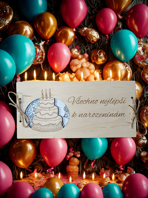 Dřevěná obálka na peníze / voucher - Narozeniny