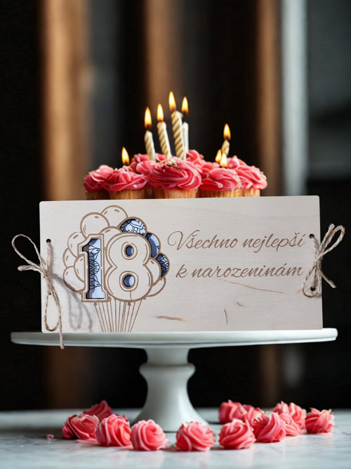 Dřevěná obálka na peníze / voucher - 18.narozeniny