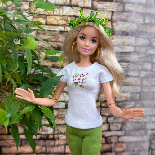 Růžové květiny - tričko pro Barbie, bílé
