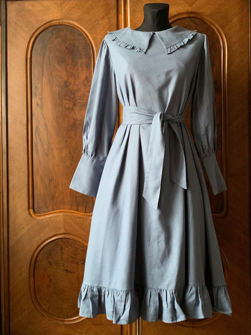 Pomněnkové šaty vintage linen