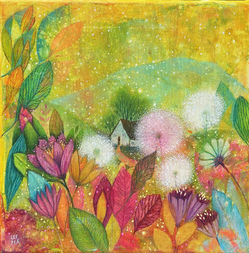 Zahrádka v srdci léta - 30x30cm — foto 1