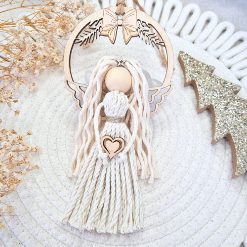Anděl macramé VÁNOČNÍ ZVONĚNÍ NATURELLA GOLD