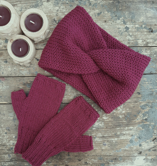 Merino set čelenko-rukavičkový...růžovofialový
