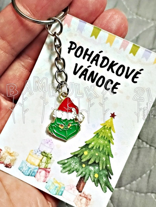 Grinch - s kartičkou - přívěsek na klíče, kabelku.