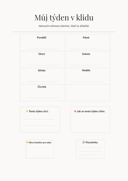 Týdenní plánovač – Můj týden v klidu (PDF)