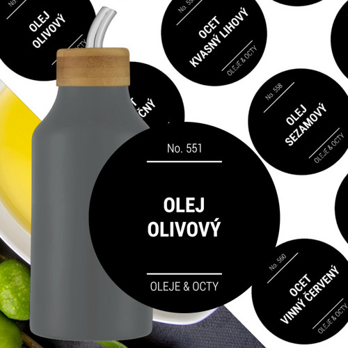 12 etiket na OLEJE A OCTY černé