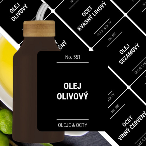 12 etiket na OLEJE A OCTY černé