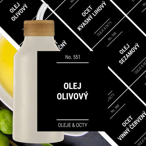 12 etiket na OLEJE A OCTY černé
