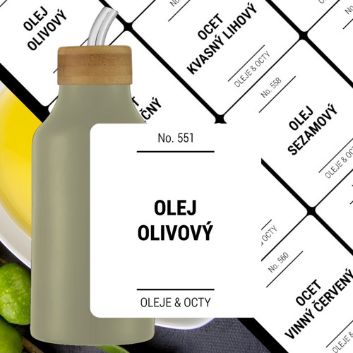 12 etiket na OLEJE A OCTY bílé